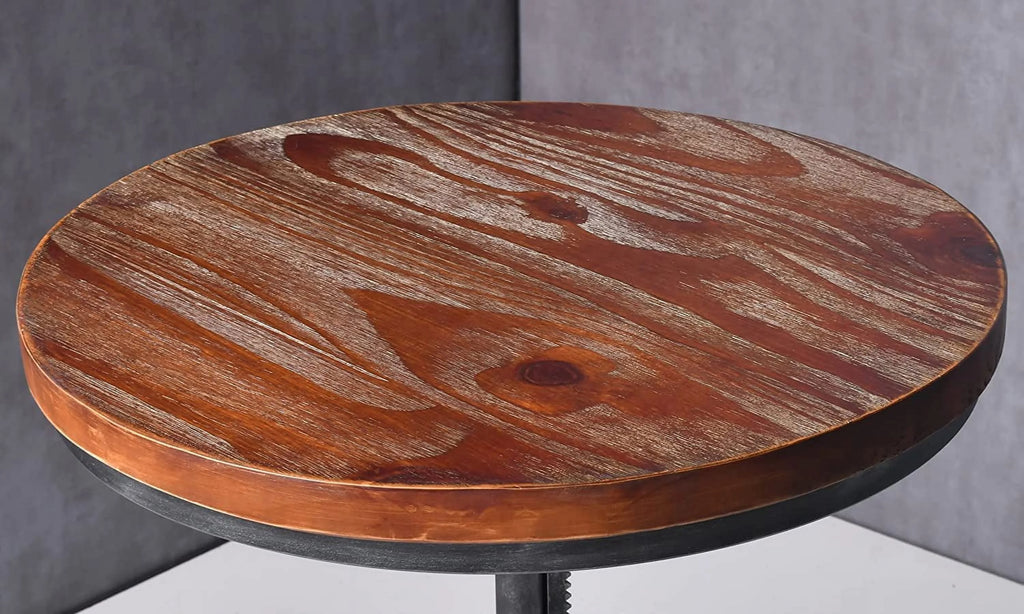 Industrial Bar Table Swivel Round Wooden Top Height Adjustable Bistro Table E683562
