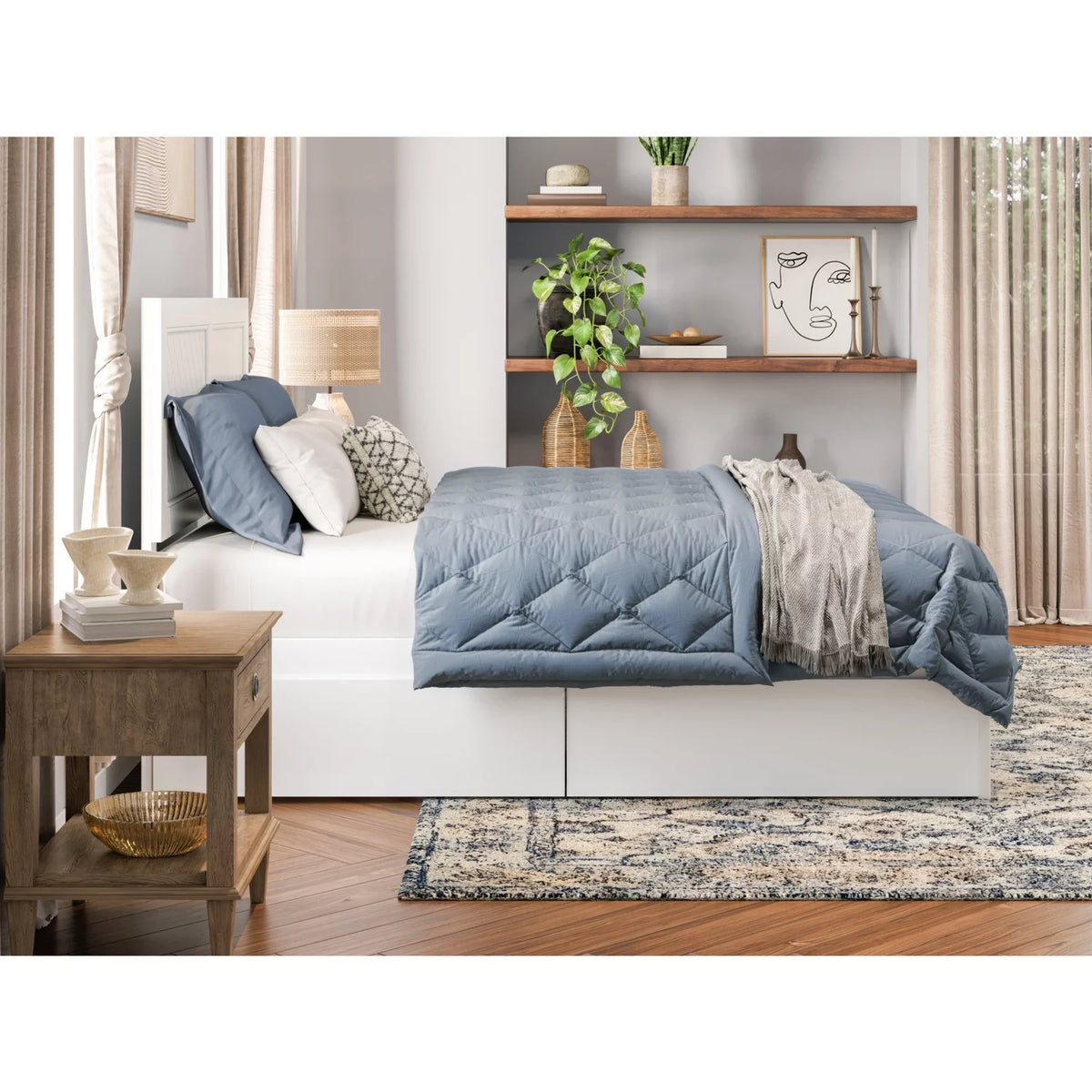 White King Size Platform Bed with 2 Storage Drawers U888