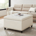 Beige 30-inch Button-Tufted Storage Ottoman Bench H4786