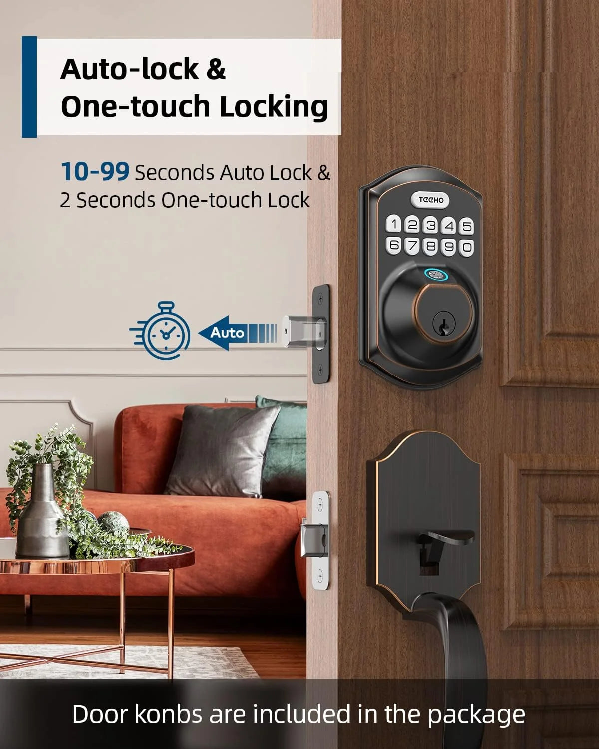 Fingerprint Keyless Entry Keypad Smart Electronic Deadbolt Door Lock with 2 Handles Set Oil Rubbed Bronze H36695