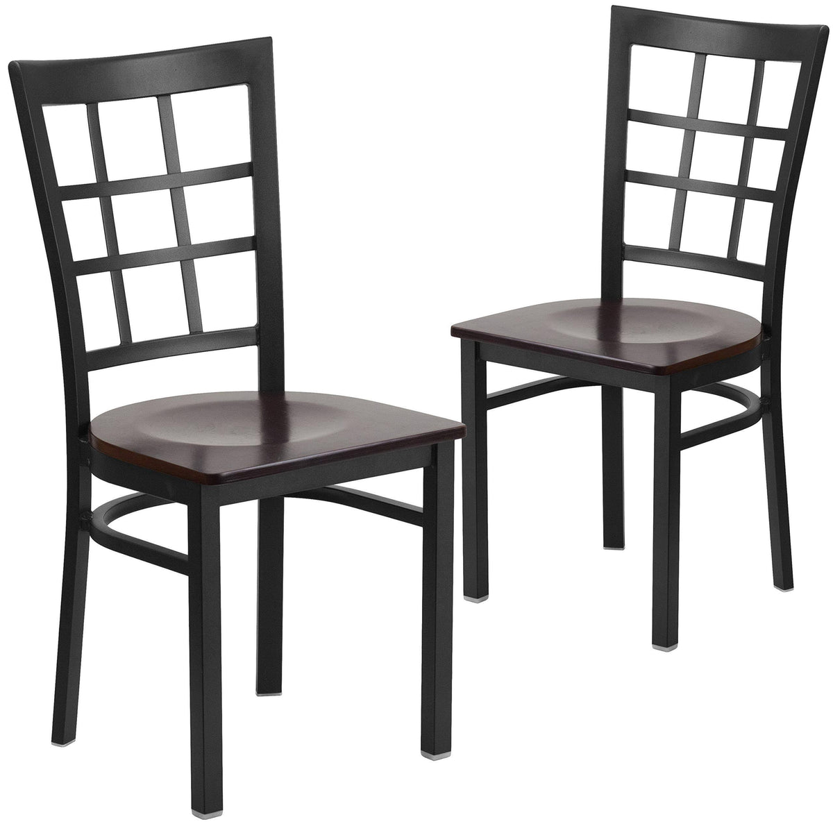 Black Window Back Metal Restaurant Chair with Walnut Wood Seat F1234