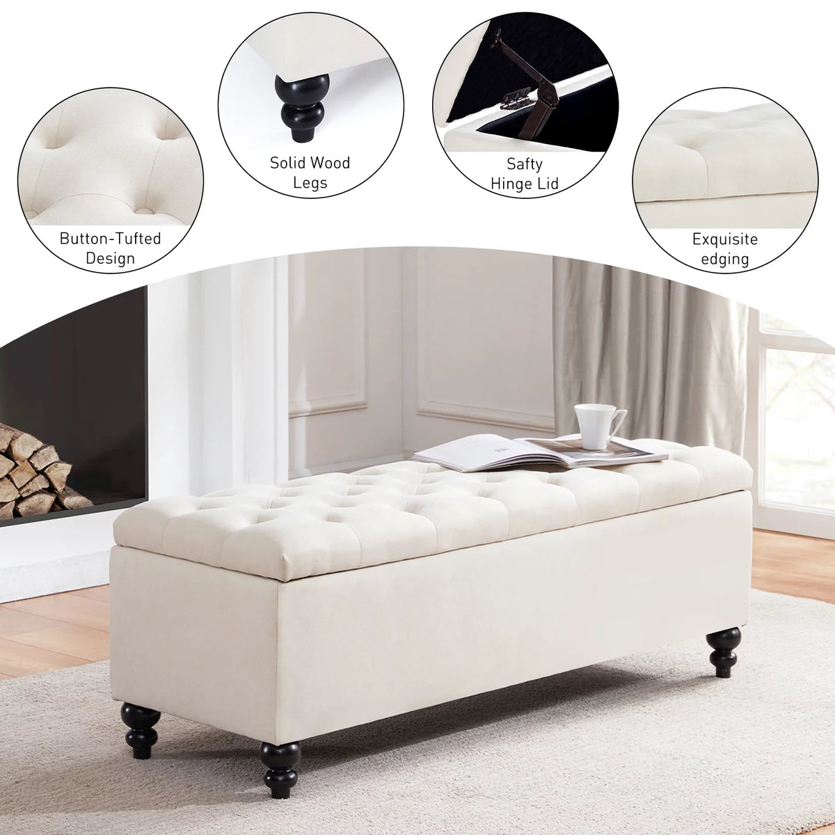 51" Button-Tufted Storage Ottoman Bench N645923