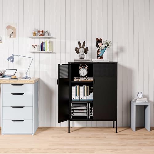 Black 2 Door Metal Storage Cabinet with Adjustable Shelf S267