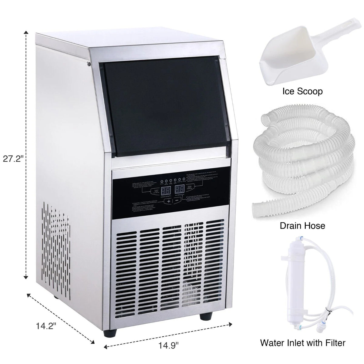 Commercial Ice Maker 90lb Stainless Steel Built-in Cube Machine Q333