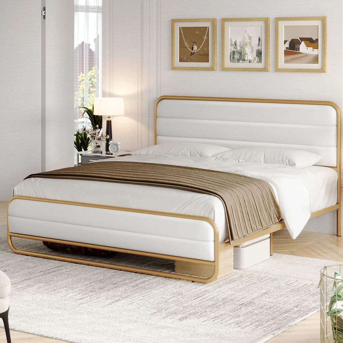 Full Bed Frame with PU Leather Upholstered Headboard Z6834