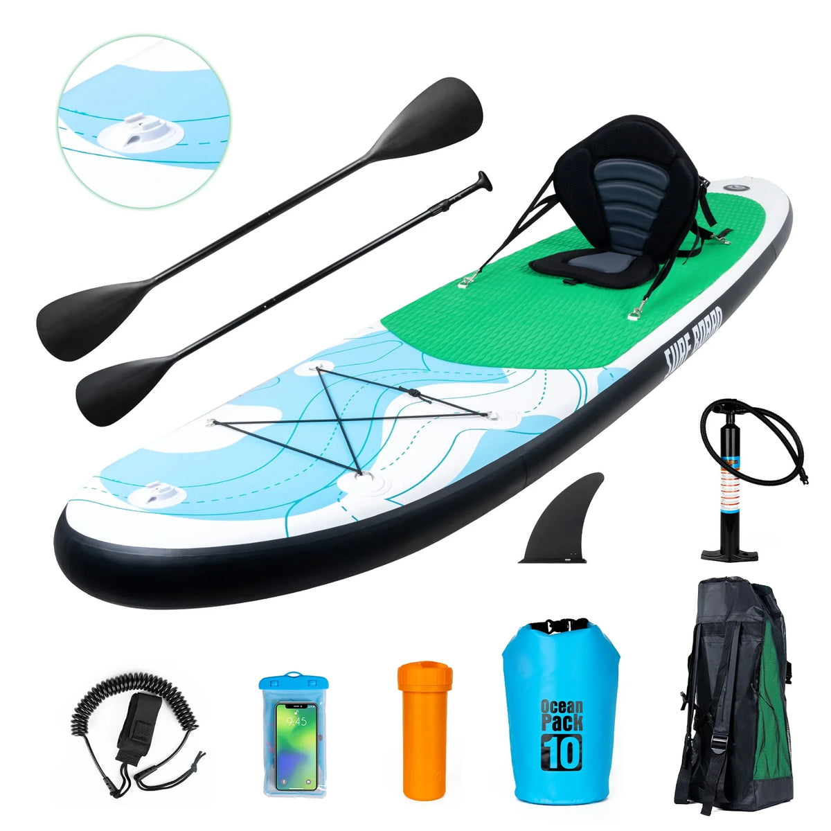 11 Ft Inflatable Stand Up Paddle Board and Sit-on Kayak Set, Non-Slip Deck SUP Paddle Board with SUP Accessories & Backpack, Blue Q60031