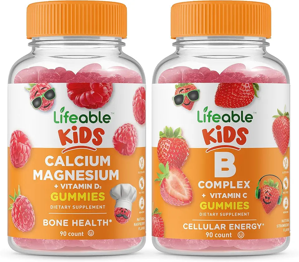 Calcium Magnesium B Complex Kids Gummies Bundle Gluten Free GMO Free Chewable Gummy Vitamin Supplement P424