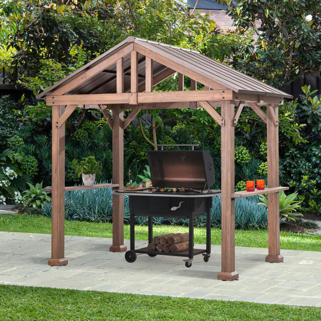 9 ft. x 6 ft. Cedar Wood Hardtop Grill Gazebo V732239