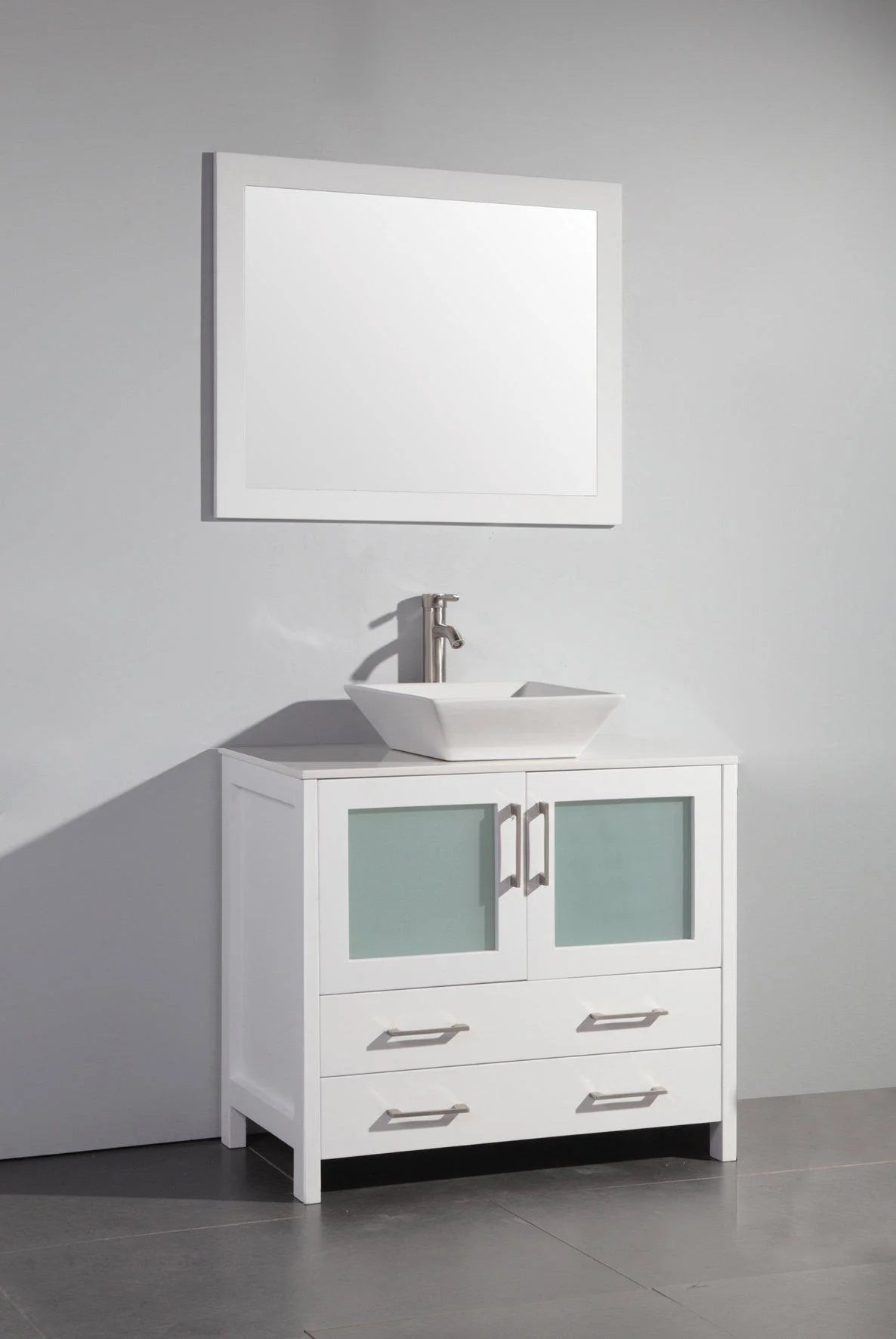 36 in. White Single Sink Vanity Cabinet with Ceramic Vessel Sink & Mirror L43807