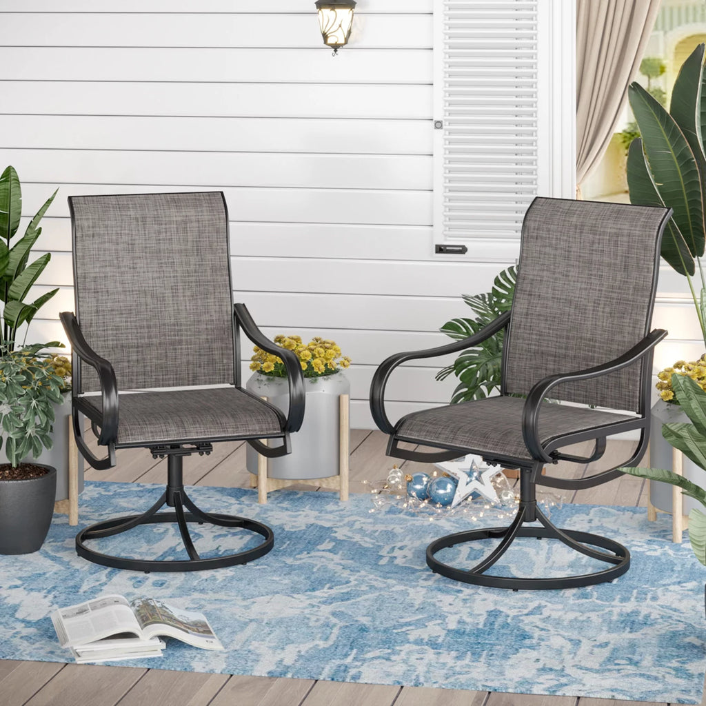 2Pcs Patio Dining Swivel Chairs Set with Black Steel Frame X1408