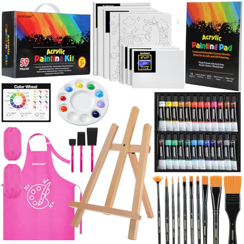 59pcs Acrylic Paint Set with Easel Brushes Canvas G563