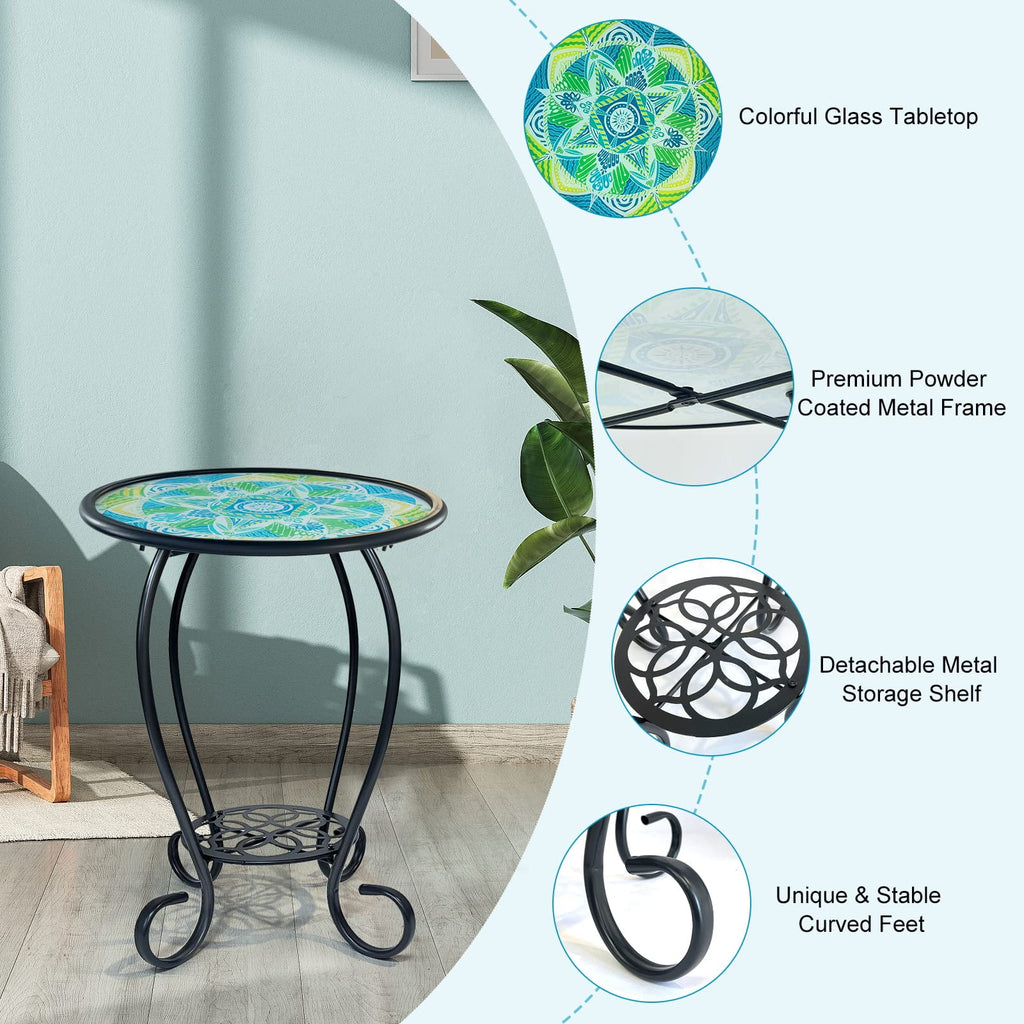 Two Tier Green Mosaic Outdoor Side Table D60811