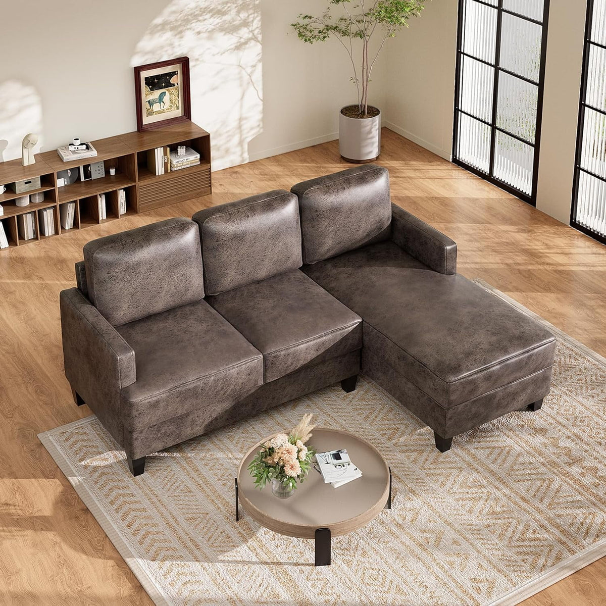 Brown L Shaped Sectional Sofa with Chaise Lounge E6135