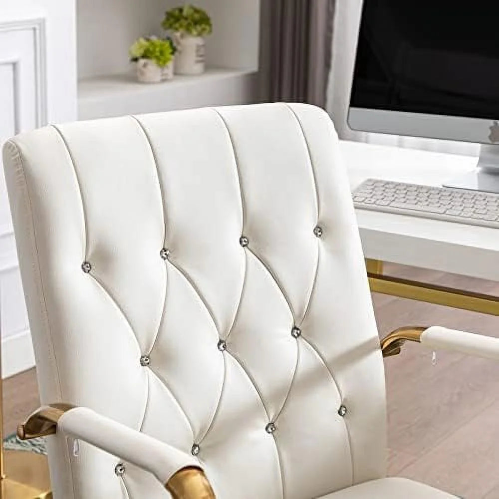 White PU Leather Office Desk Chair with Wheels M692