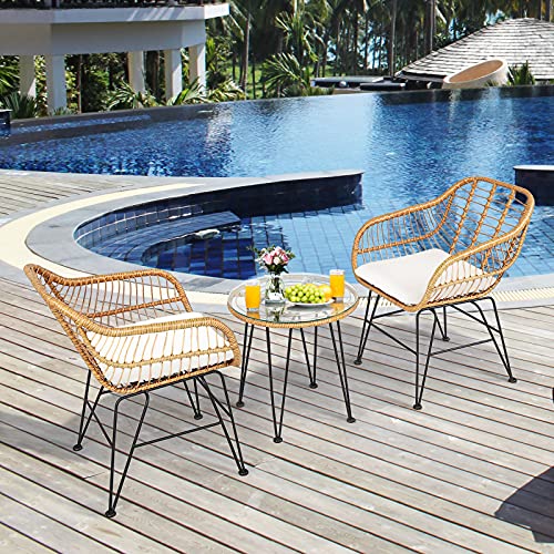 3 Pieces Outdoor Wicker Bistro Set with Cushions Q3074