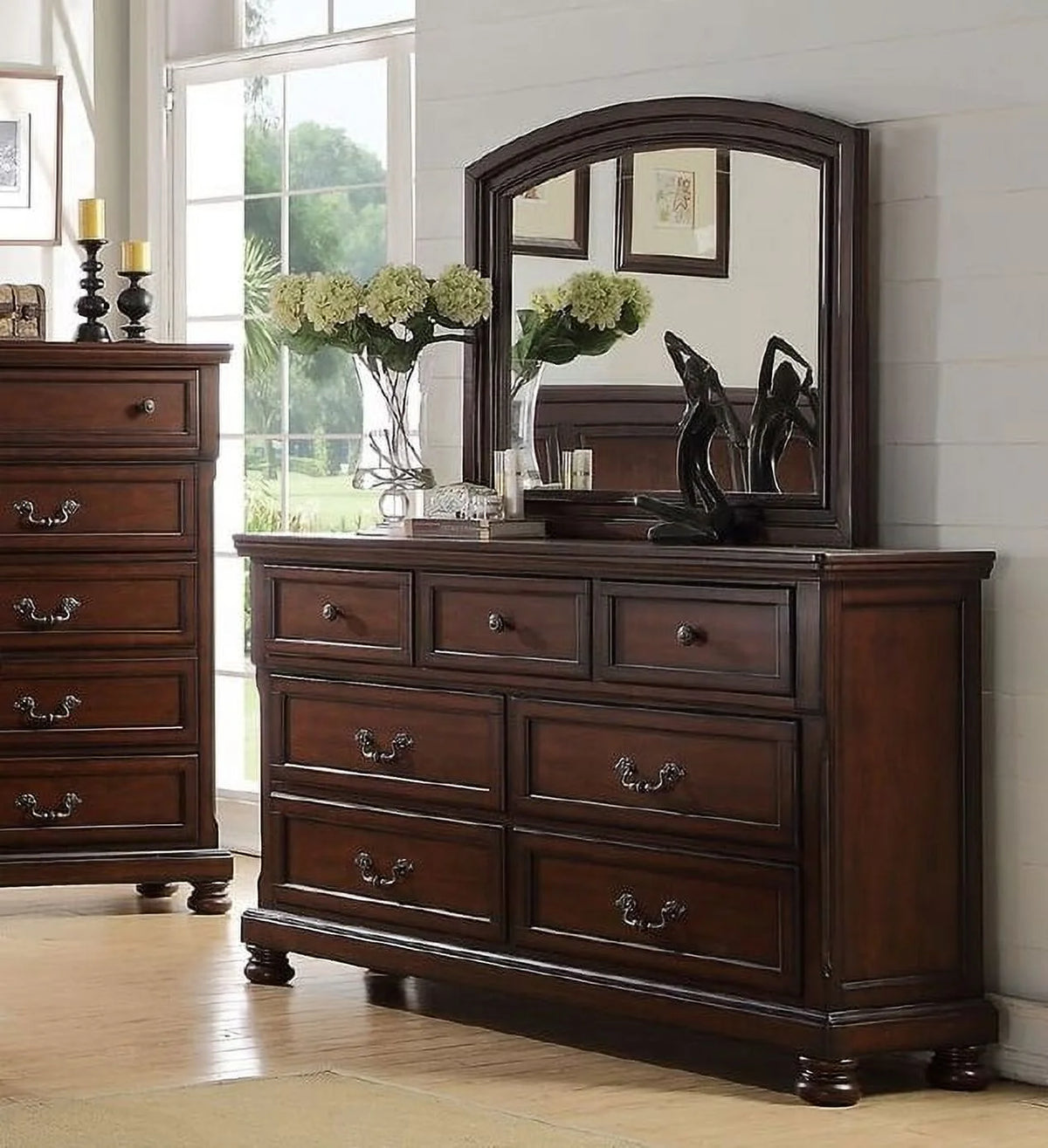 Cherry Veneer 6pc Cal King Size Bedroom Furniture Set P7532