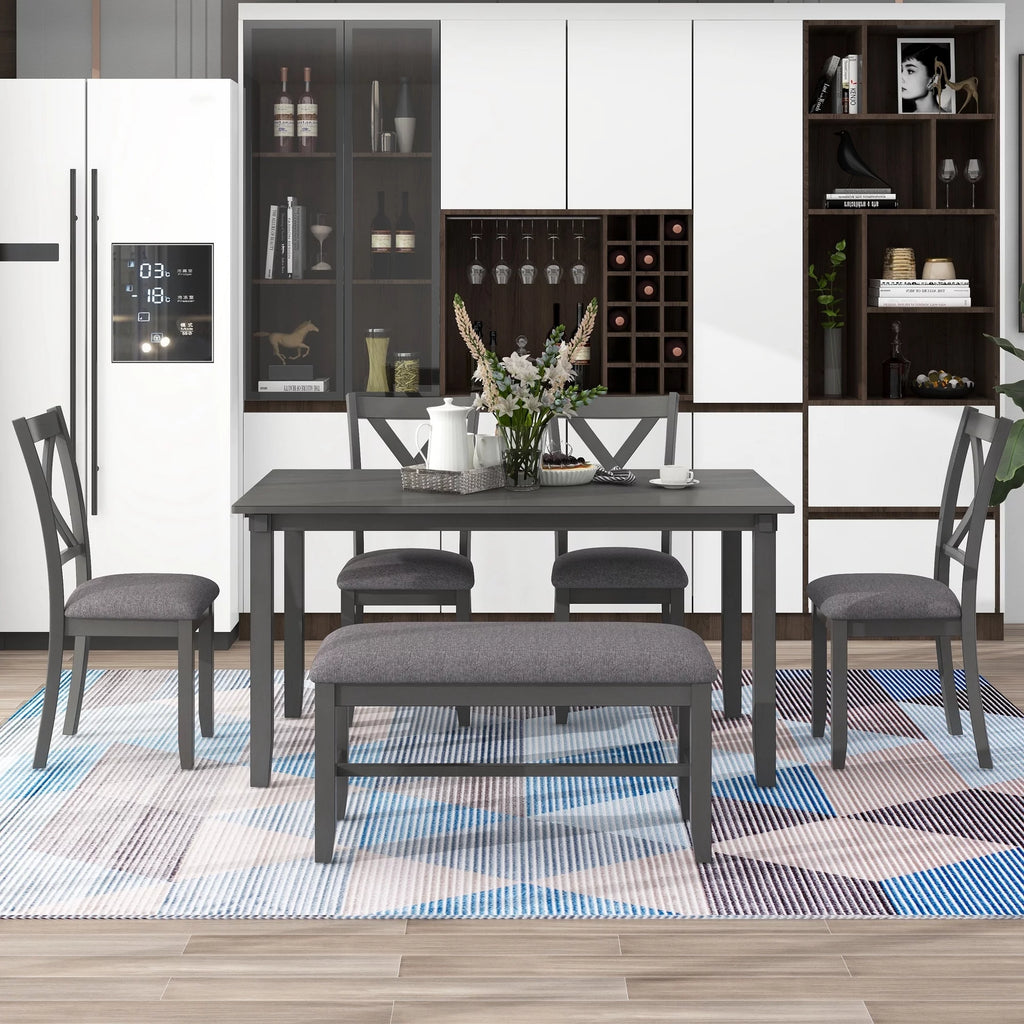 6-Piece Wooden Dining Table Set with 4 Chairs & Bench R177