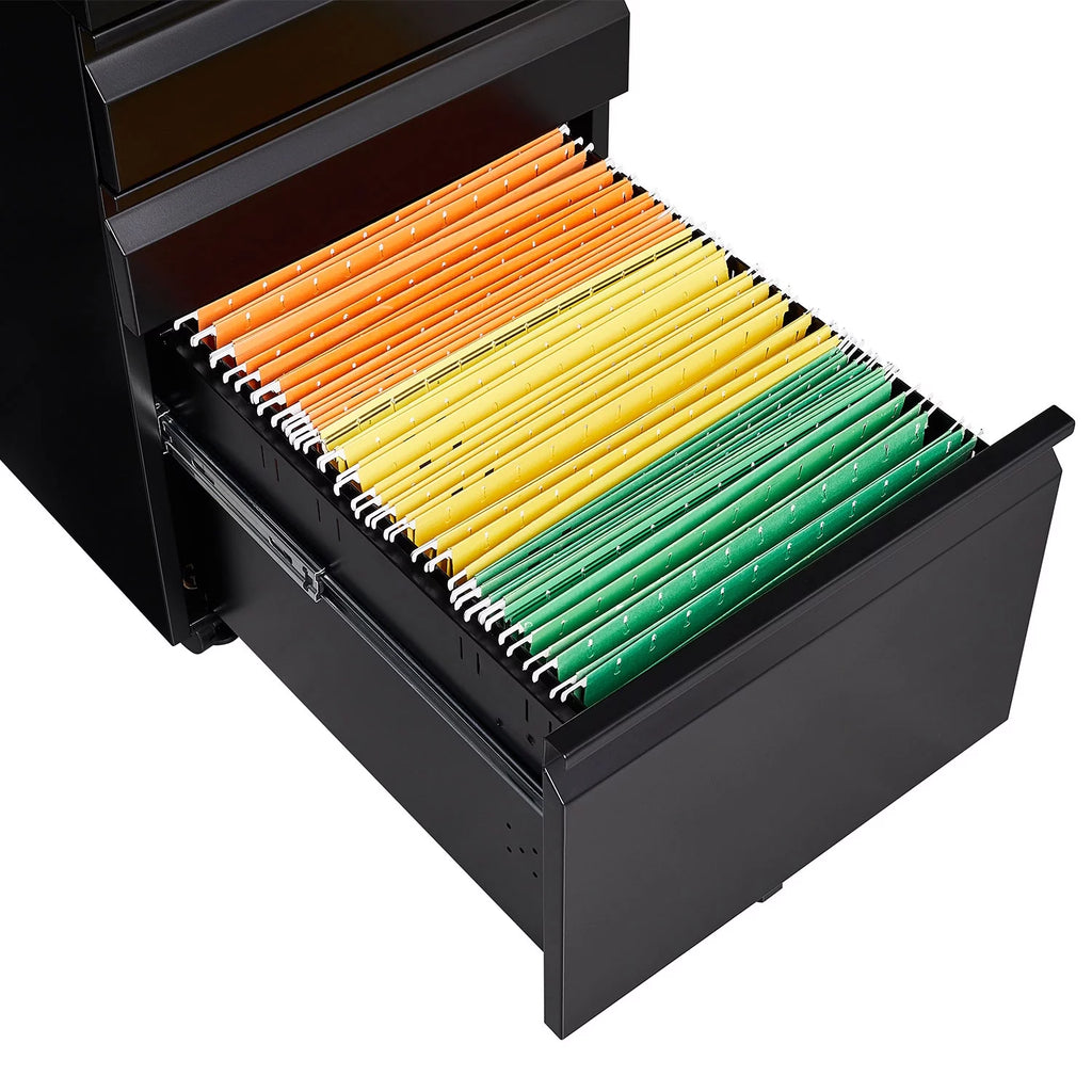 Black 3 Drawer Metal File Cabinet on Wheels N6281