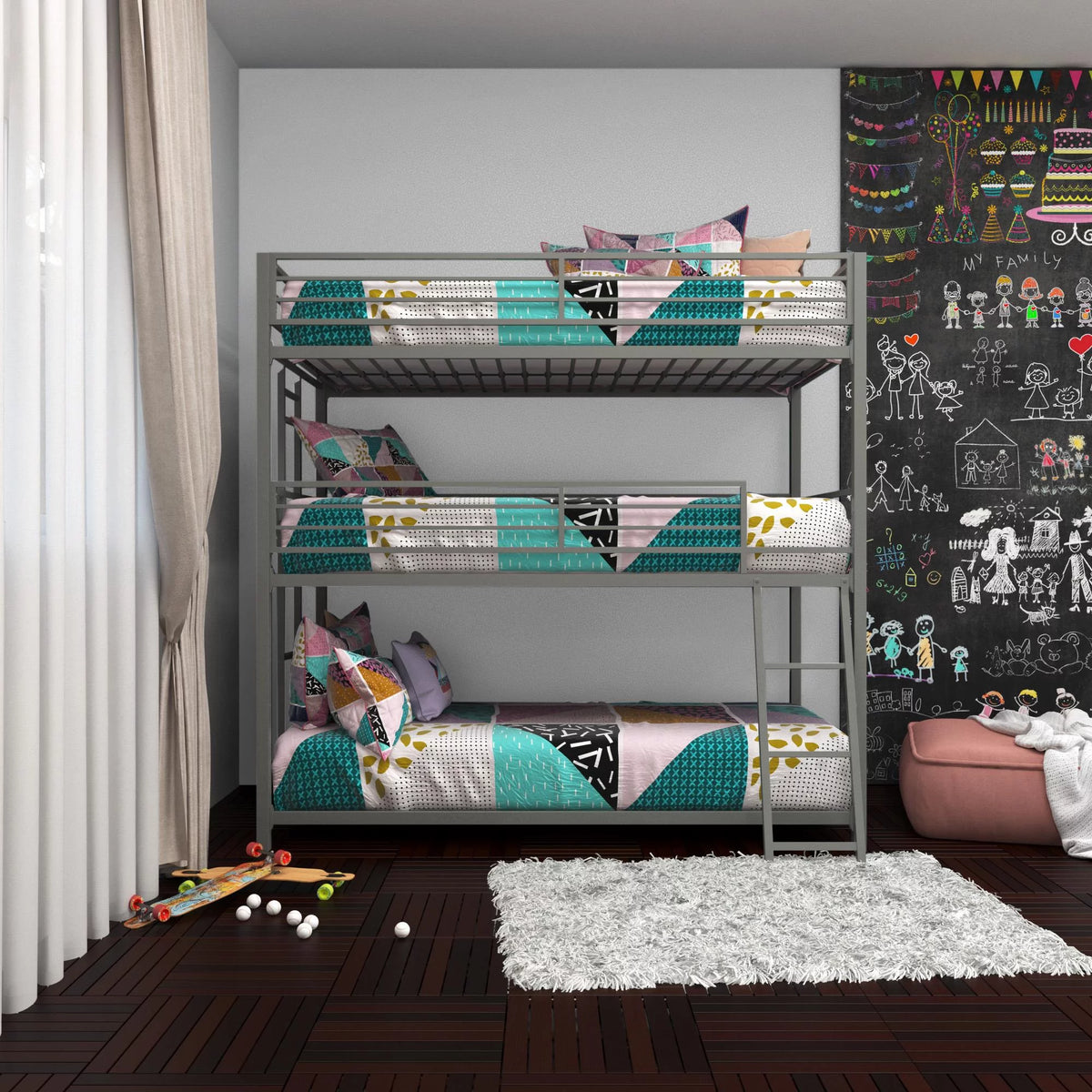 Black Triple Twin Metal Bunk Bed G8517
