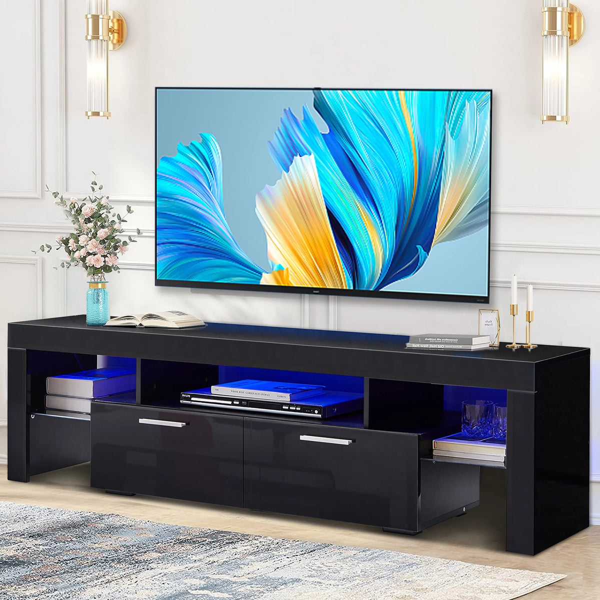Black TV Stand for 70 Inch TV with LED Light D45312