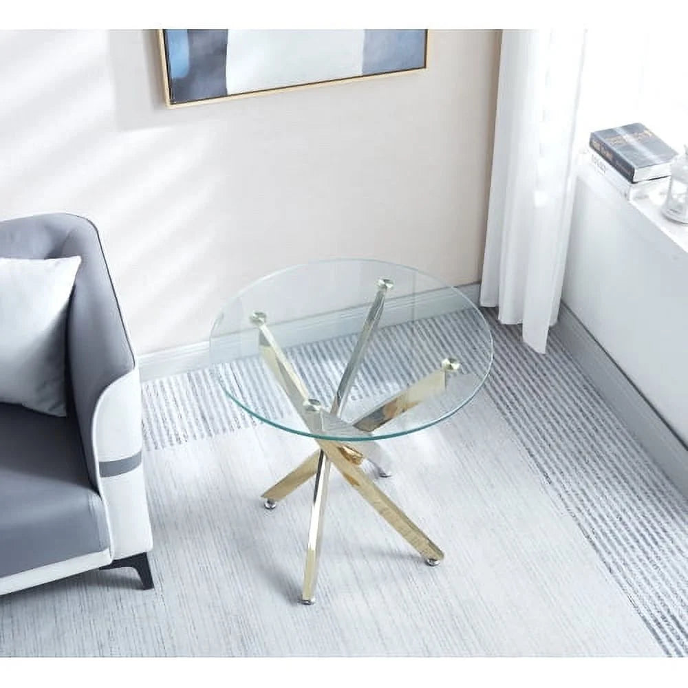 Round Tempered Glass End Table with Chrome Legs G9652