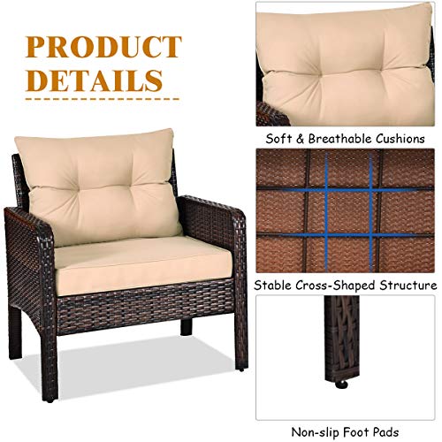 3 Piece Brown Rattan Patio Furniture Set with Cushions Q59228
