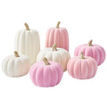 Pink and Beige Flocked Artificial Pumpkins Set 7 PCS S647775