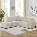 Beige L Shape Sleeper Sofa Bed with Storage Ottoman W22998