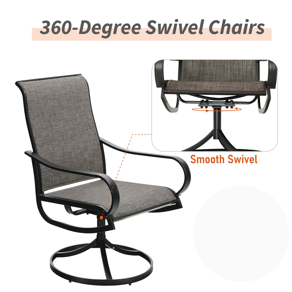 2Pcs Patio Dining Swivel Chairs Set with Black Steel Frame X1408
