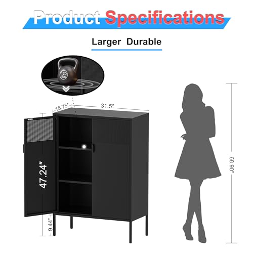 Black 2 Door Metal Storage Cabinet with Adjustable Shelf S267