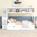 Solid Wood Twin Over Full Bunk Bed with Staircase and 2 Drawers W13142