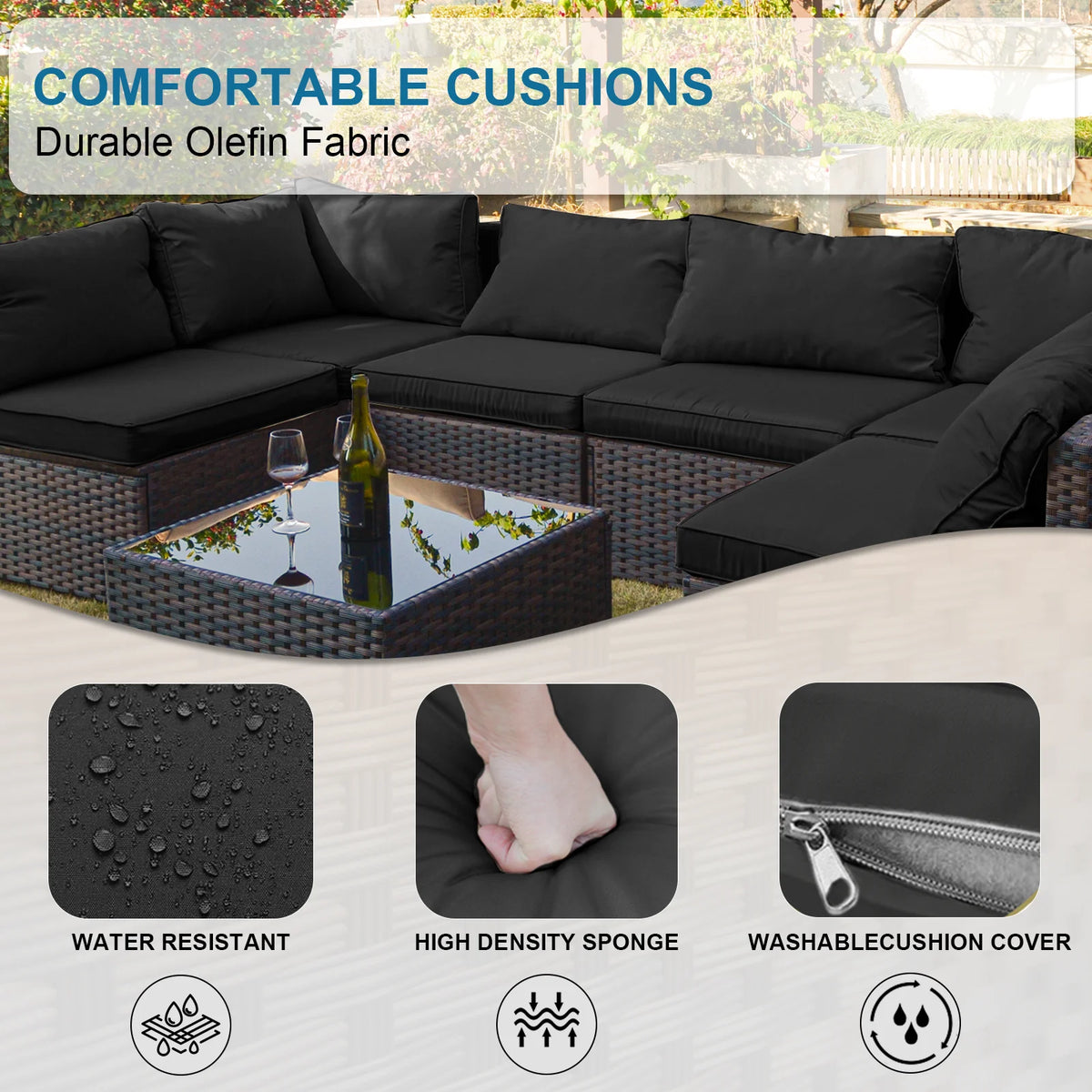 9 Pieces PE Wicker Rattan Sectional Sofa C448