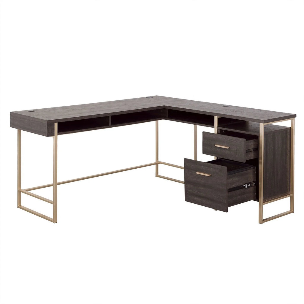 Contemporary L-Desk in Blade Walnut F321612