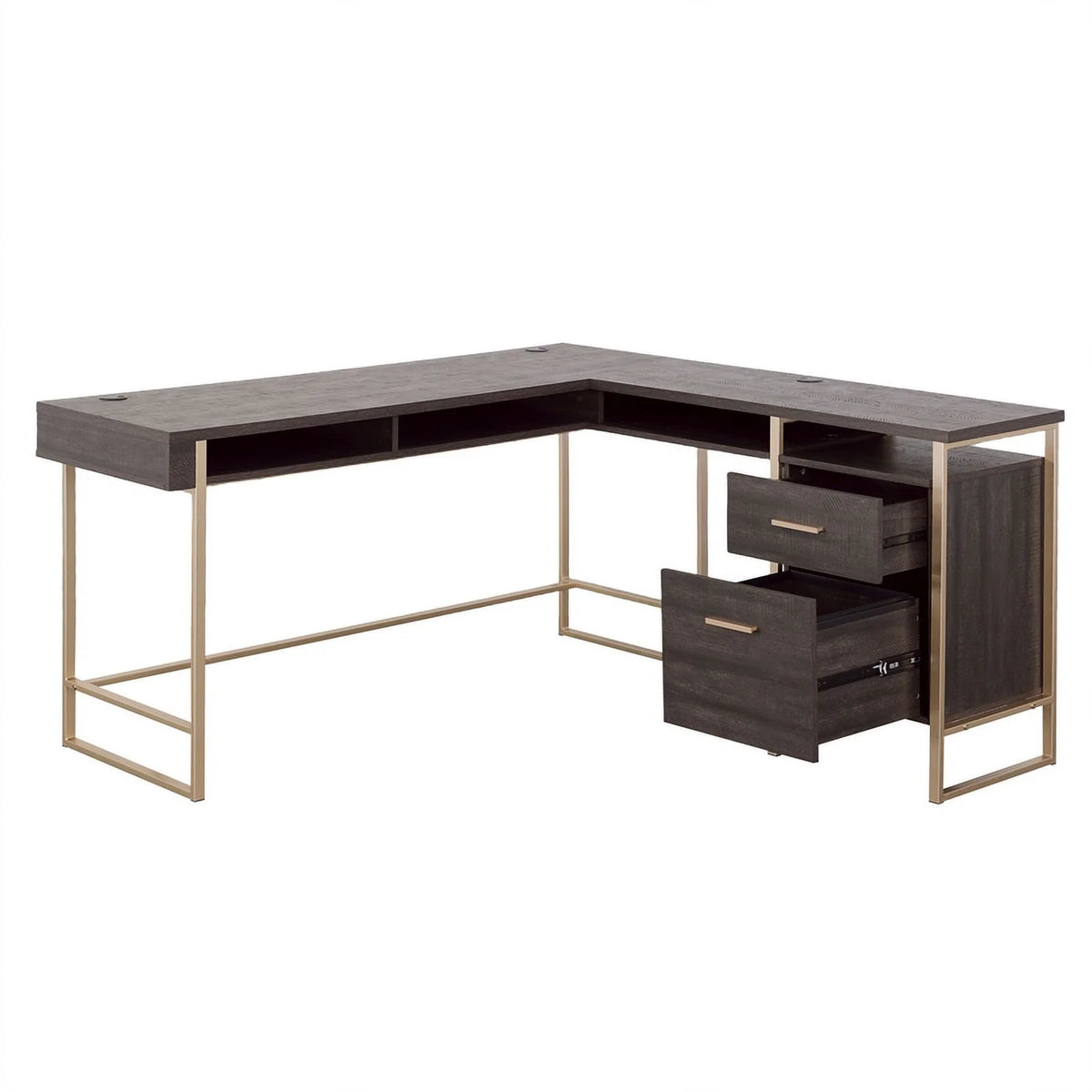 Contemporary L-Desk in Blade Walnut F321612