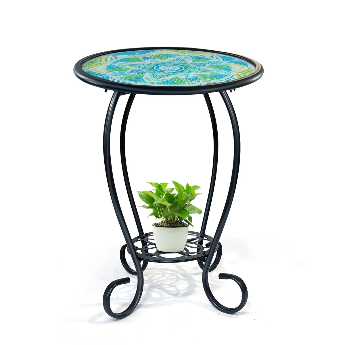 Two Tier Green Mosaic Outdoor Side Table D60811