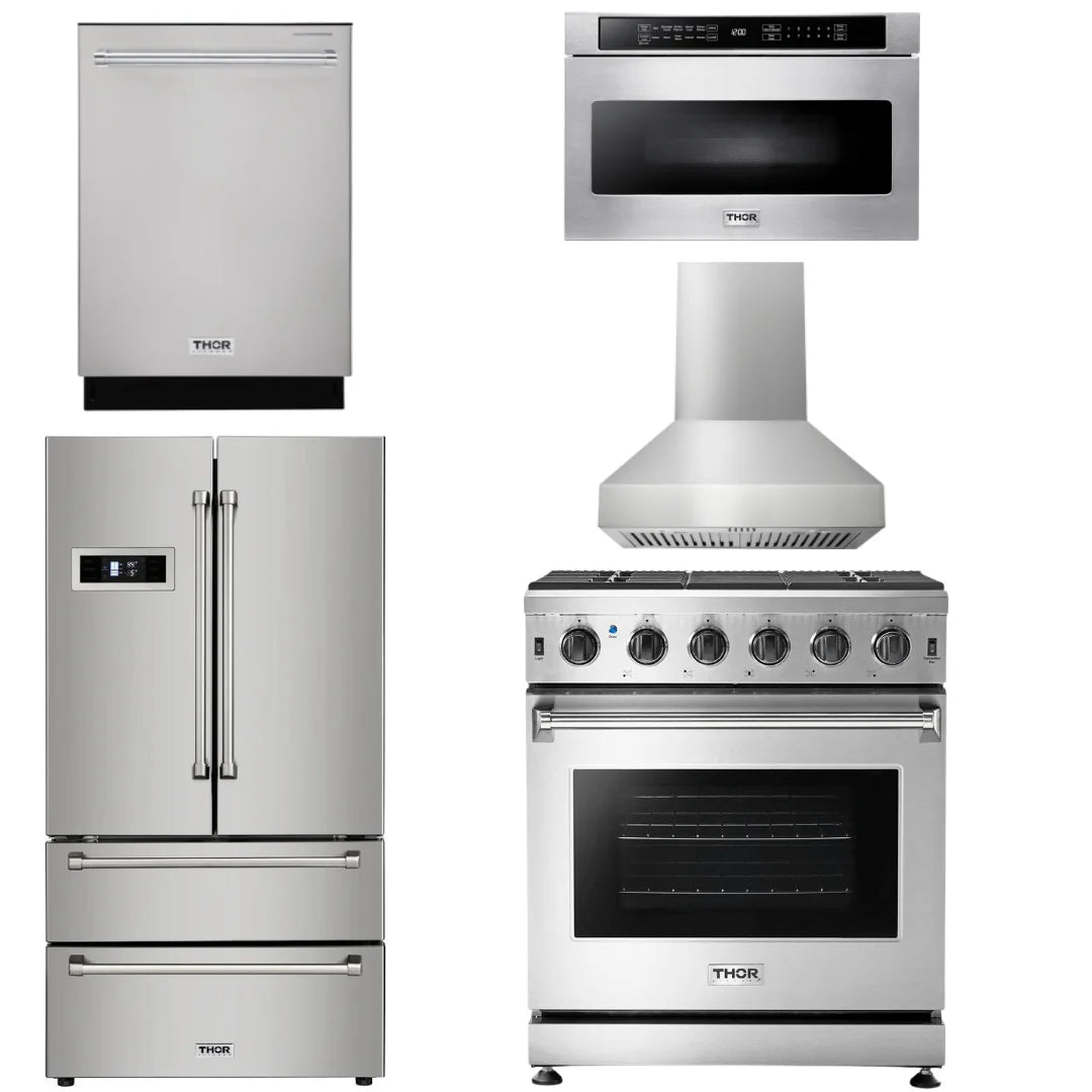 30 Propane Gas Range, Range Hood, Microwave, Refrigerator, Dishwasher A848462