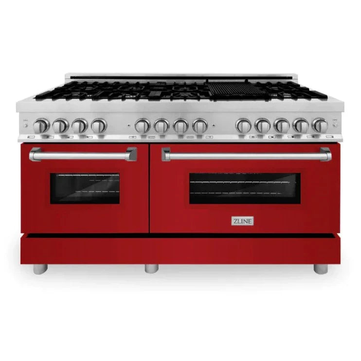 60 In. Dual Fuel Range Stainless Steel Red Gloss Door T696