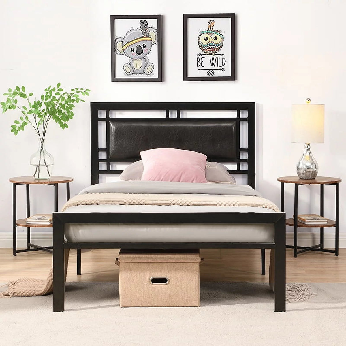 Twin Size Black Metal Bed Frame V1591
