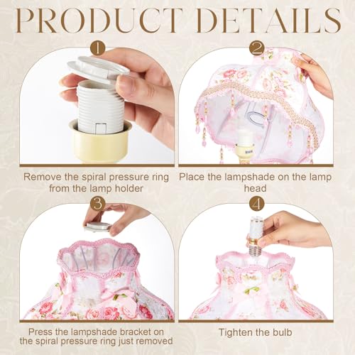 Victorian Flower Table Lamp Pink Floral Fabric Lampshade Beaded Fringe M62523