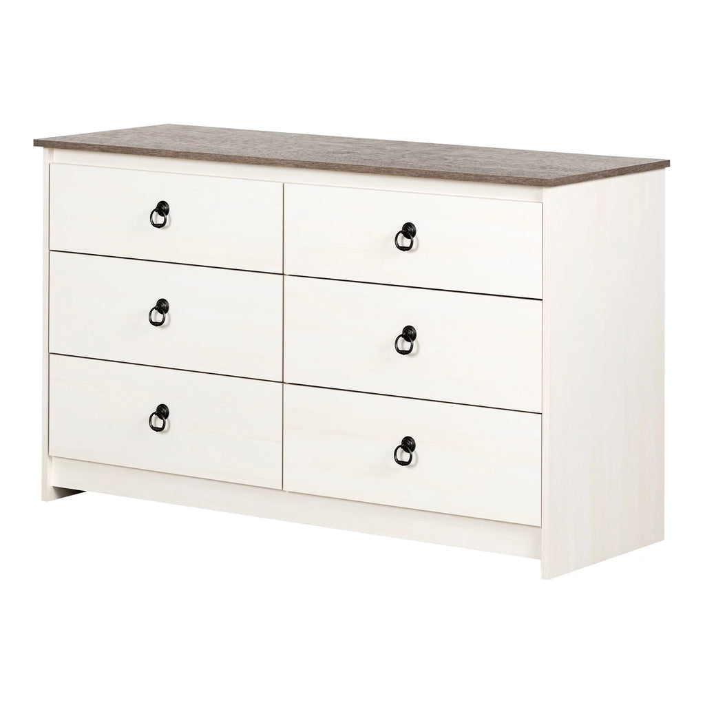 White and Weathered Oak 6 Drawer Double Dresser I40801