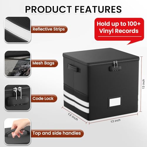 Fireproof Water-Resistant Vinyl Record Storage Box with Lock V64652