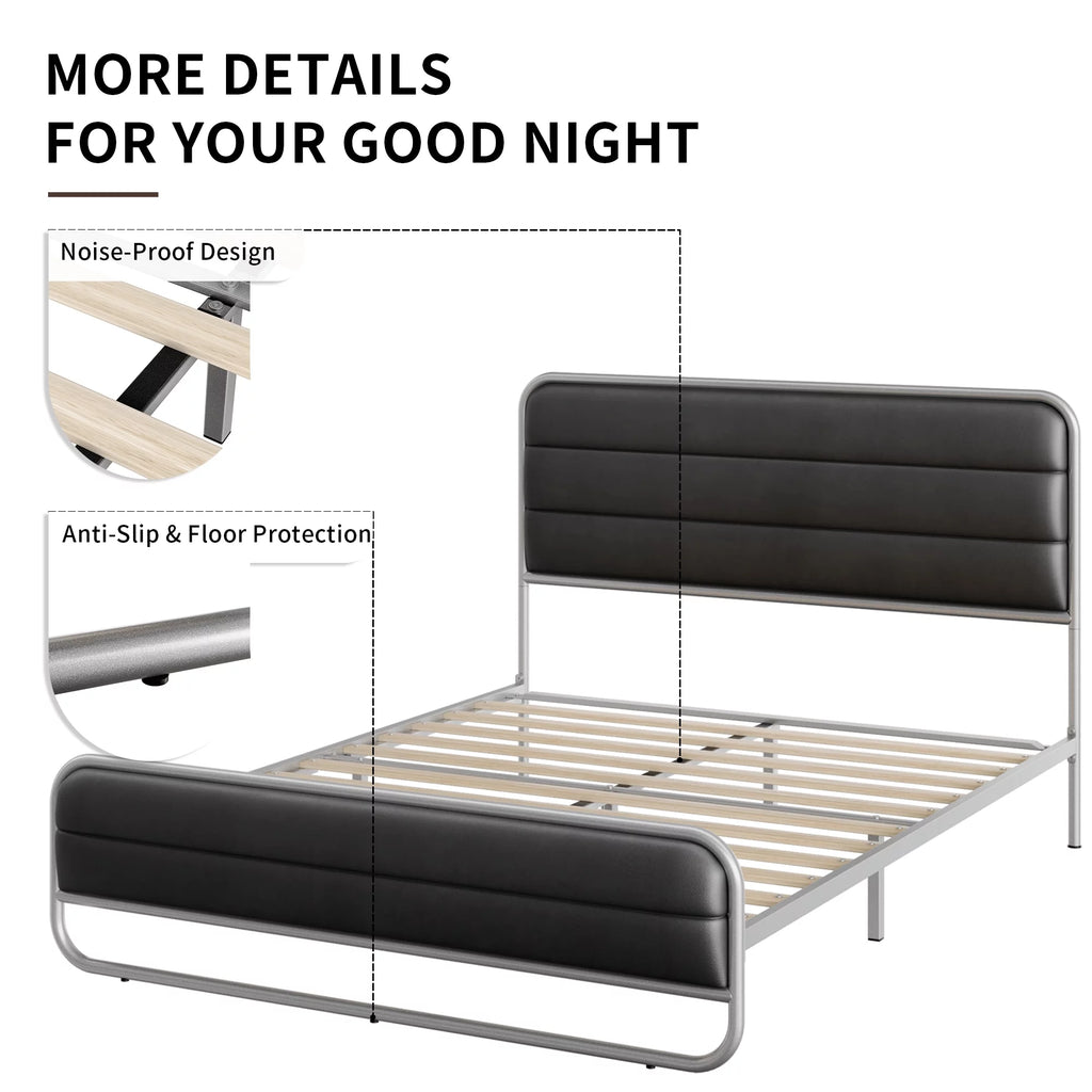 Full Bed Frame with PU Leather Upholstered Headboard Z6834