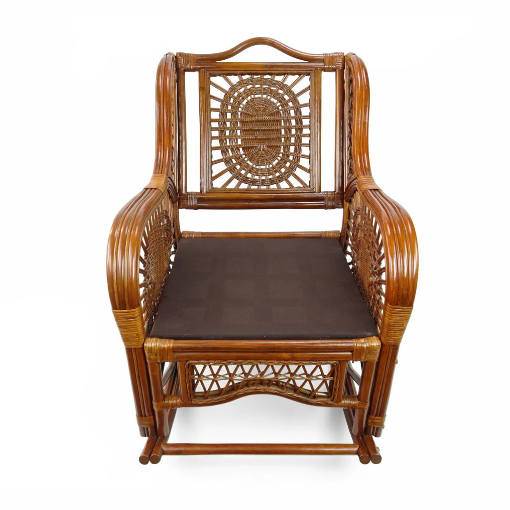 Handmade Natural Rattan Set of 2 Rocking Lounge Chairs and Round Coffee Table W945