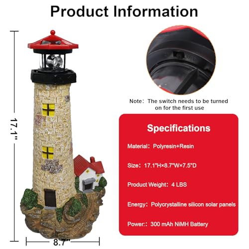 17.1" Solar Lighthouse with Rotating Beacon Z792
