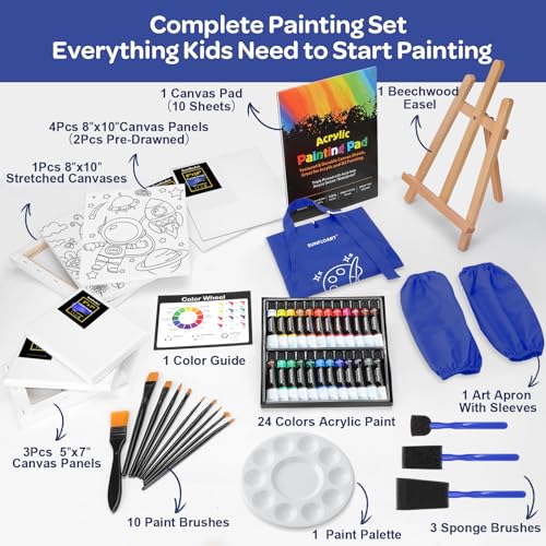 59pcs Acrylic Paint Set with Easel Brushes Canvas G563