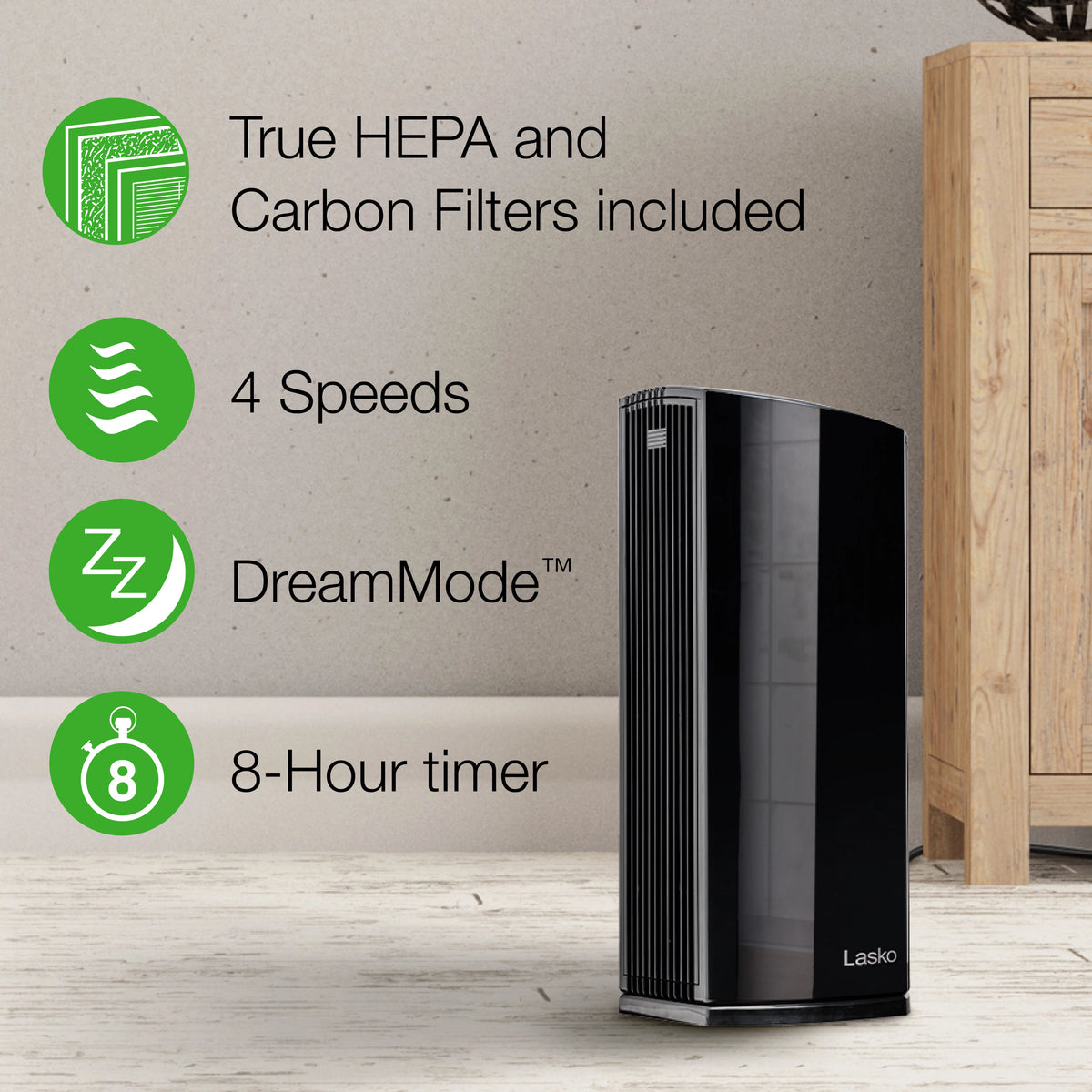 Black HEPA Filter Air Purifier Tower with Timer M8661