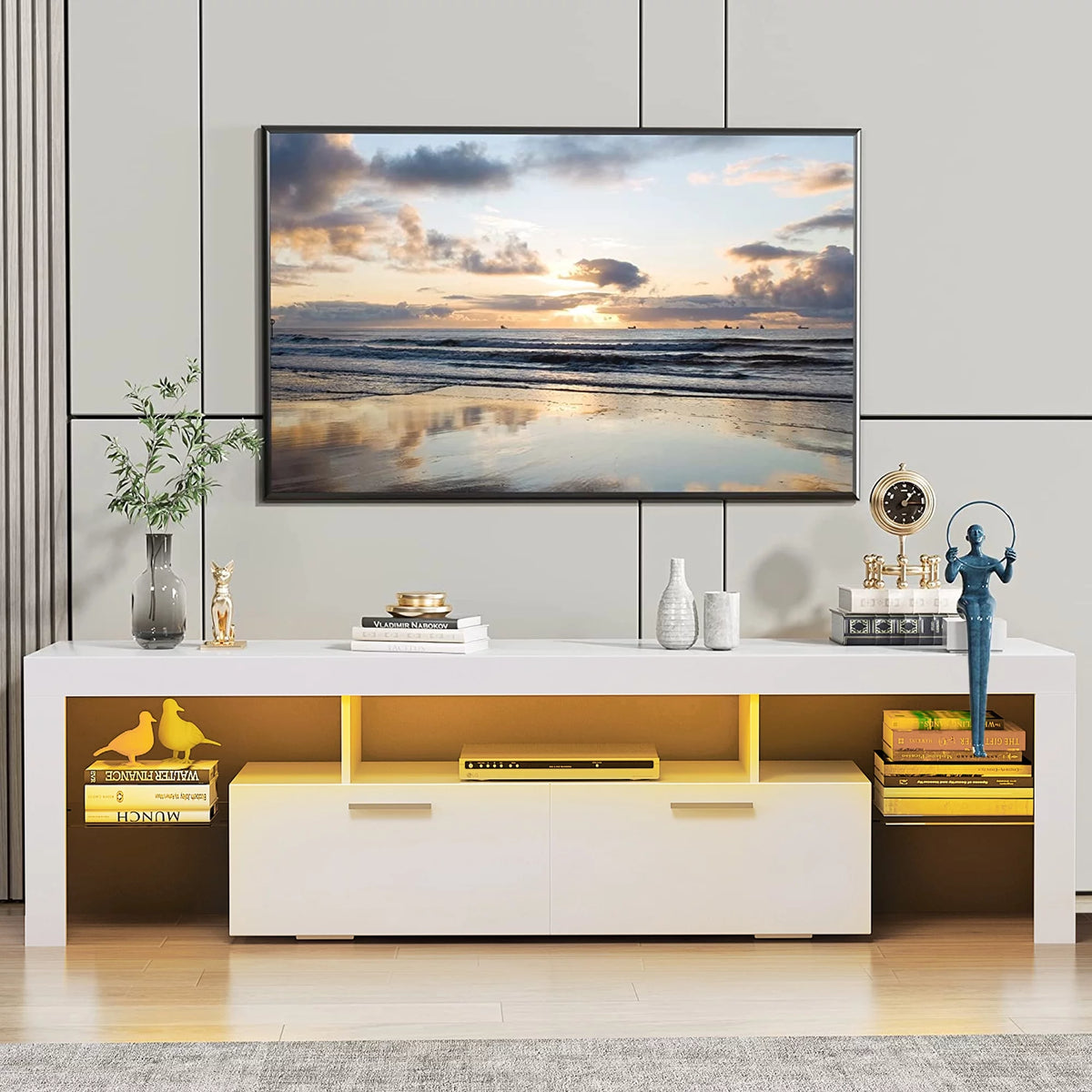 Black TV Stand for 70 Inch TV with LED Light D45312