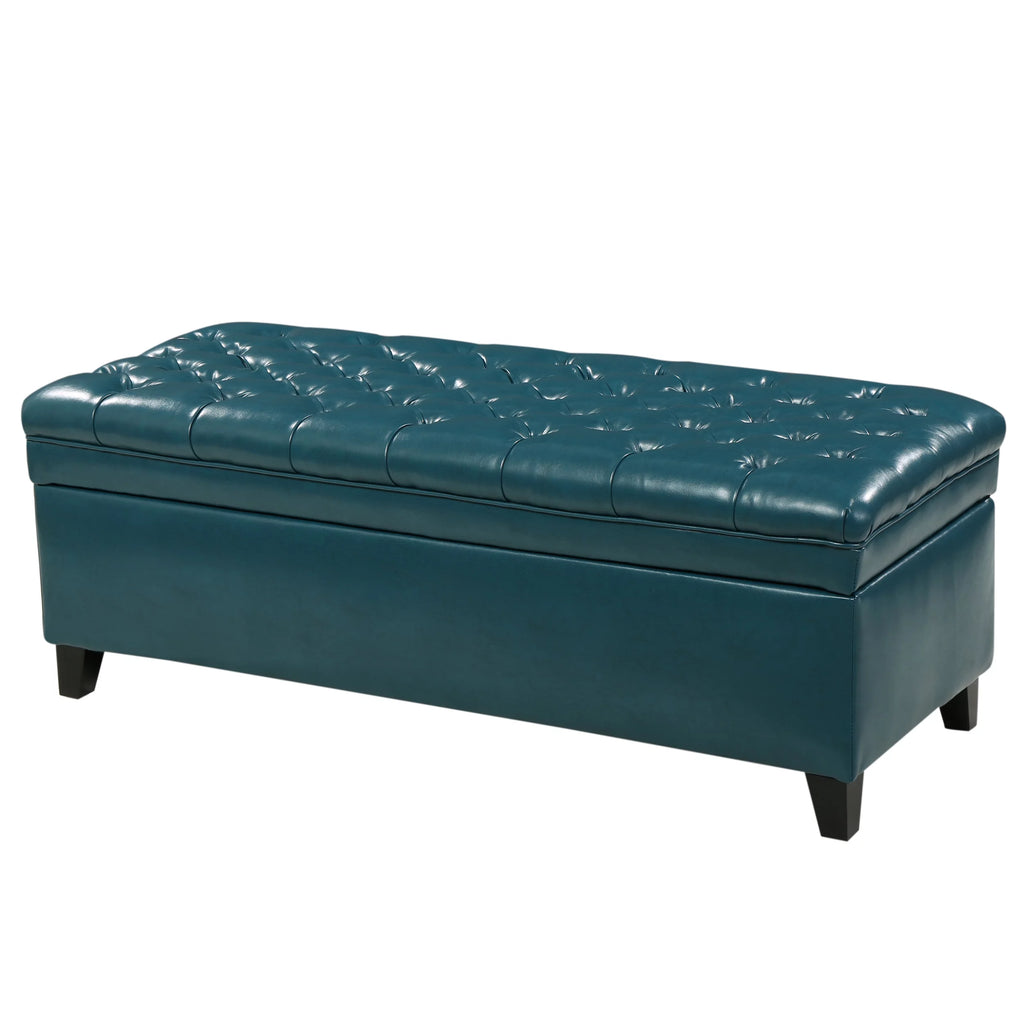 Teal Faux Leather Storage Ottoman Y2019