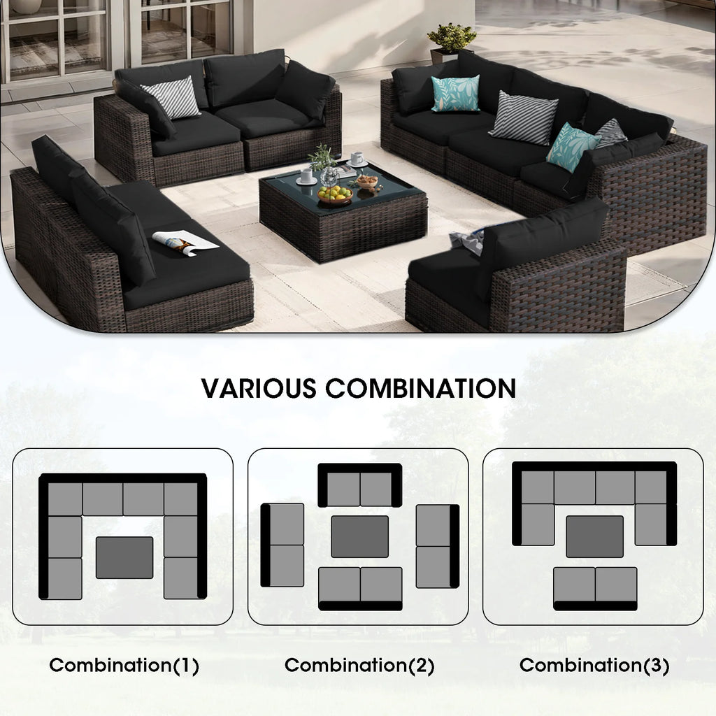 9 Pieces PE Wicker Rattan Sectional Sofa C448