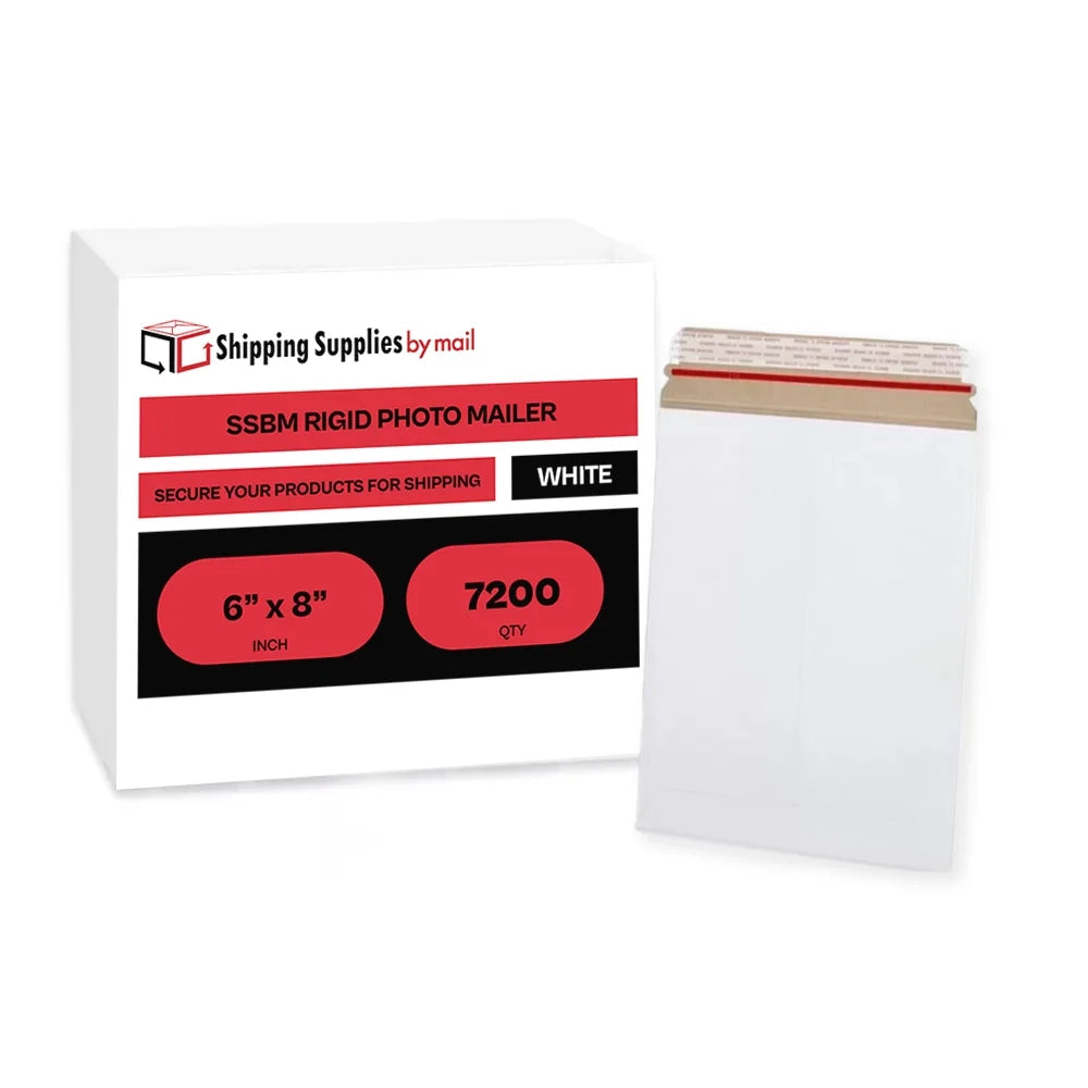 White Cardboard Rigid Mailers with Self Adhesive Seal, 6" x 8" J396